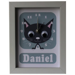 Stripey Cats Personalised Kirsty Kitten Framed Clock, 23 x 18cm Blue